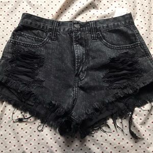 Black denim distressed shorts